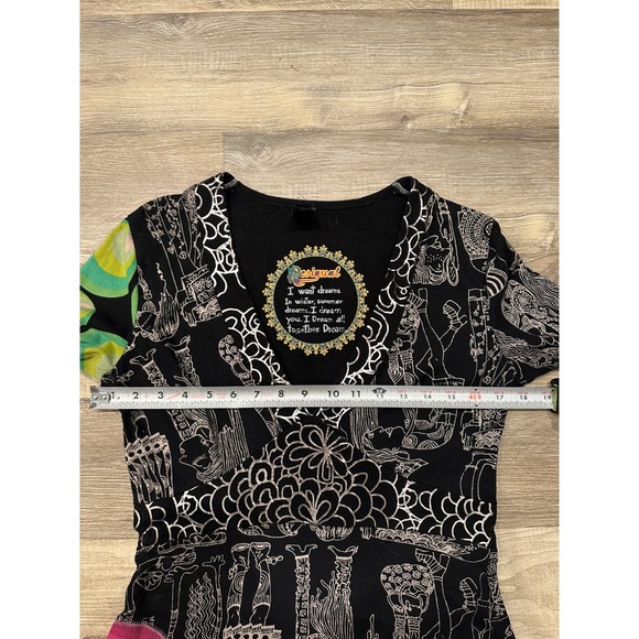 Desigual Black Graphic Print Long Sleeve A-Line Dress XL - Picture 4 of 6